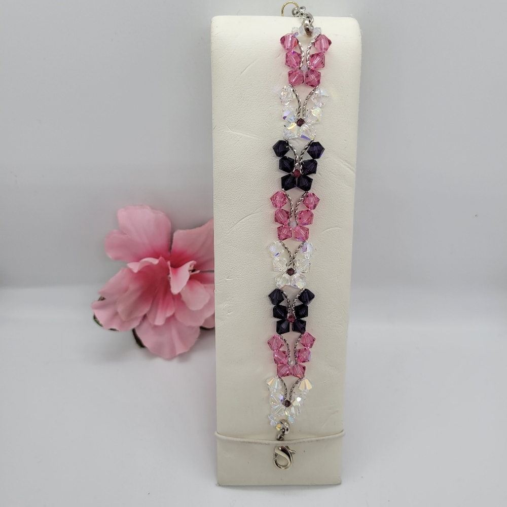 Handbeaded Swarovski 5mm crystal Butterfly bracelet
